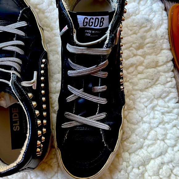 GOLDEN GOOSE BLACK 40 EU LEATHER STUD SLIDE SNEAKERS - #MUSTHAVE 🫶🤩😎 - Picture 5 of 9